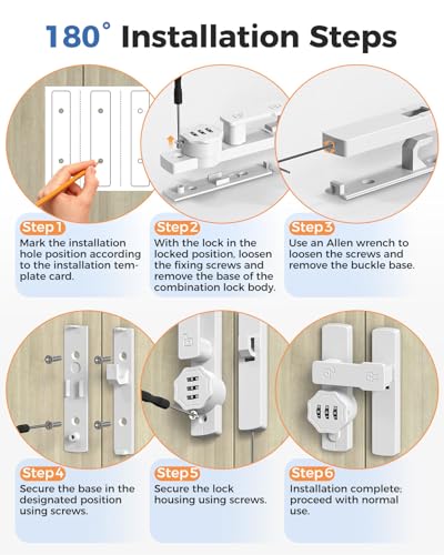 Flip 90/180 Degree Sliding Barn Door Lock Latch, White | Keyless 3-Digit Combination Latch Lock for Shed, Closet, Cabinet, Bedroom, Cupboard, Screen, Sliding/Swinging Door - color: White-1 Pc