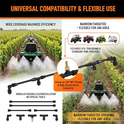 Boom Sprayer Wand ATV Sprayers Kit with 3/8 Inch Brass Barb Fittings | Wide Coverage Sprayer Attachment for UTV Tractor Tow Behind Sprayers Agricultural Lawn Spray System