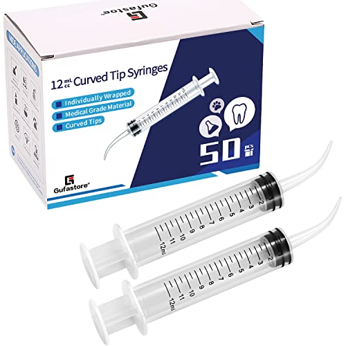 40 Pack 12ml Dental Syringe with Curved Tip for Oral Dental Care, Lab, Feed Small Pet - size: 12ml-40Pack