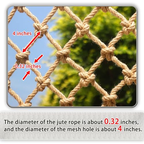 Jute Hemp Rope Nets for Safety and Decoration: Indoor & Outdoor Use, Kids' Climbing, and Versatile Protection (4ft x 8ft) - size: 4ft x 8ft