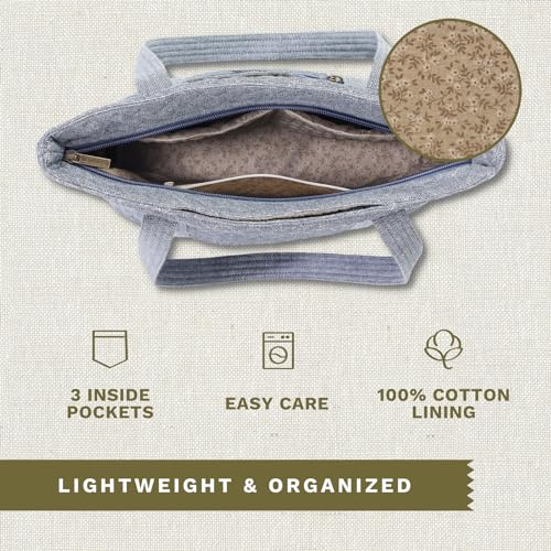 Bella Taylor Large Tote, Quilted Shoulder Bag for Women | Lightweight, 6-pocket large quilted purse, machine washable, zippered top, ultimate organization, durable construction - color: Blue Chambray
