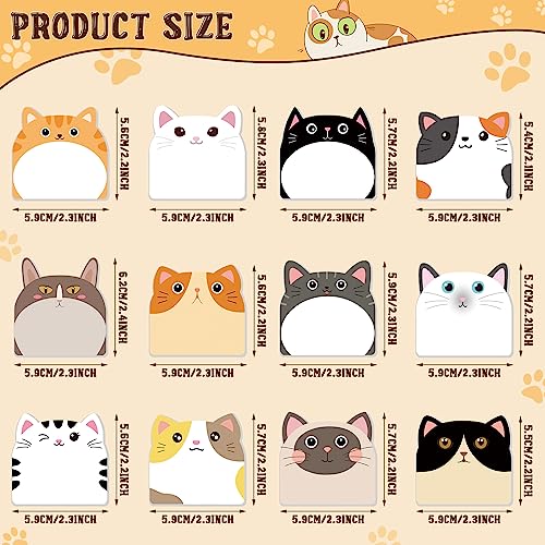 Yinder 24 Pads Cute Cat Sticky Notes Kawaii Animal Sticky Notes Pads Bulk | Fun Cartoon Memo Pad Self Adhesive Tab Back to School Gift for Teacher Student Classroom Veterinary Cat Office Supplies - style: Cats