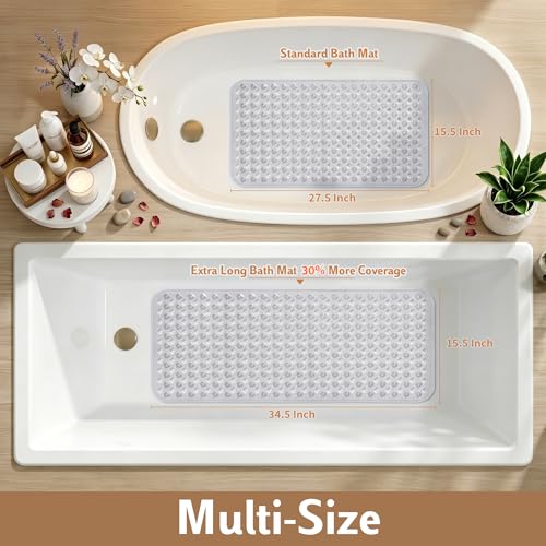 Yimobra Bathtub Mat Non Slip, Shower Mat with Strong Suction Cups & Drain Holes, 28"X16", Anti Slip Bath Tub Mat for Inside Shower, Machine Washable Fast Drying, Bathroom Essentials, Clear - color: Clear, size: 27.5 X 15.5 Inch