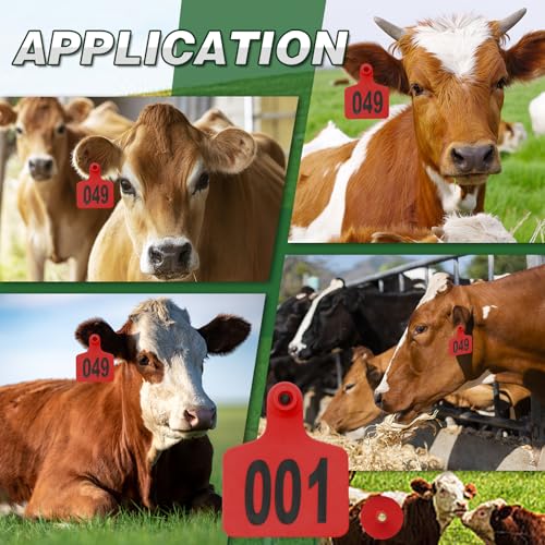 100PCS Cattle Ear Tags Numbered 001-100,Plastic Livestock Ear Tags with Animal Identification Tags for Cattle Cows Hogs Pigs Sheep Goats (RED) - color: RED