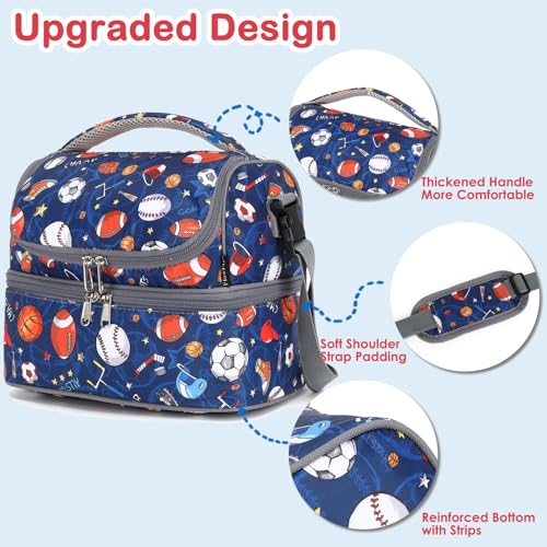 FlowFly Double Decker Cooler Insulated Lunch Bag Large Tote for Boys, Girls, Men, Women, With Adjustable Strap, Football - color: Football
