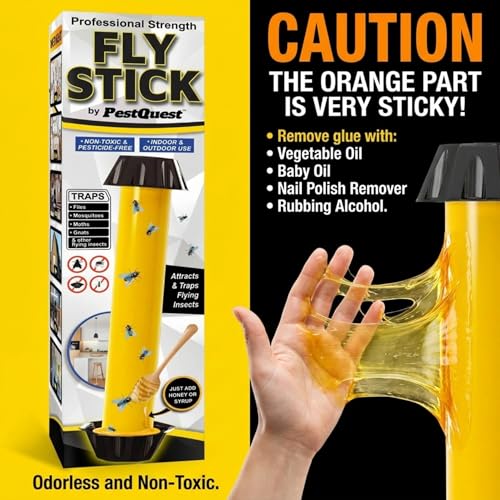 Pest Quest Sticky Fly Stick, Fly Stick for Mosquitoes, Sticky Trap for Flies Gnats Wasp Flying Insects, Bug Catcher, Indoor or Outdoor Use, Ready to Use Home (2, Count, 1)