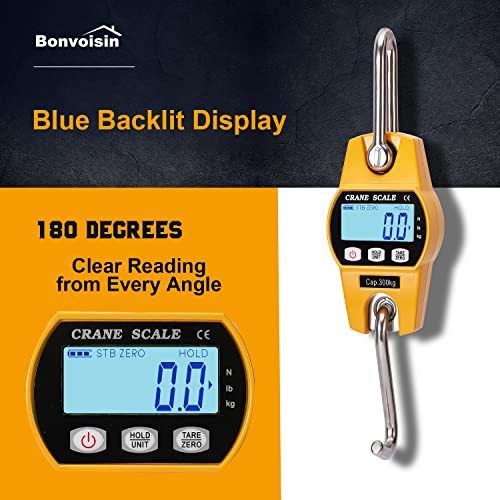 Mini Digital Crane Scale 300kg/600lbs Industrial Hanging Scale Portable Electronic Weighing Crane Scale LCD Display CE/RoHS Certified (300kg/660lb) - size: 300 kg/660 lb, Mini