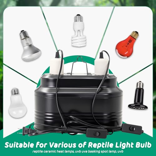 Dual Reptile Light Fixture with Independent Switches | Dual Deep Heat Lamps, UVB Light Fixture, Dome Heat Lighting Lamp Combo Kit, For Bearded Dragon, Iguana, Snake, Turtle Tank