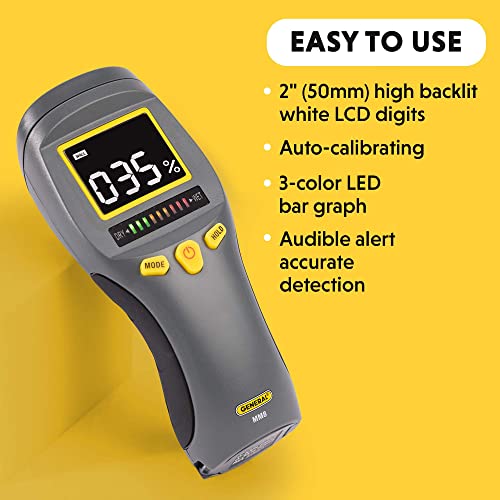 General Tools MM8 Pinless Moisture Meter for Wood, Walls & Mold Detection | Non-invasive wood moisture meter for walls, drywall & lumber. Mold detector for home moisture & humidity moisture testing. - size: MM8