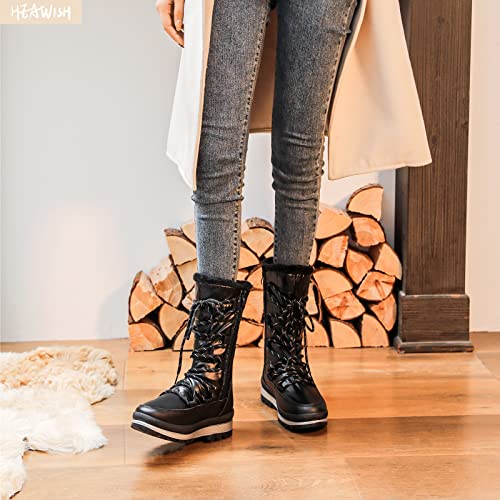HEAWISH Women’s Winter Snow Boot Fur Lined Mid Calf Warm Boots - color: Black, size: 6