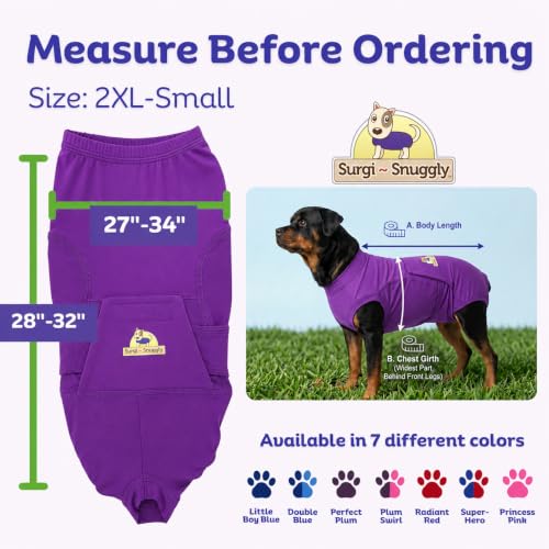 Surgi Snuggly Dog Surgery Recovery Suit, Cone Alternative, Spay/Neuter 2XLS | Dog Recovery Suit for Dogs — Veterinarian-Invented Surgical Suit & Recovery Onesie with Easy Bathroom Access After Surgery - color: Perfect Plum, size: 2 Extra Large Small(L-28"