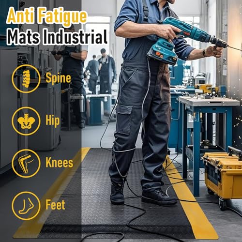 tonchean 3 x 7 FT Anti Fatigue Mats Extra Thick 15/16" Work Mat | Ergonomic Standing Floor Mat Industrial Working Soft Sponge for Machinist Workshop Garage, Reducing Pressure