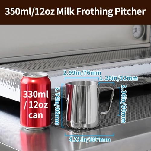 watchget 12oz Milk Frothing Pitcher Stainless Steel Espresso Steaming Jug | Clear Internal Scale, Milk Coffee Cappuccino Latte Art Barista Steam Pitchers,Barista Coffee Bar Accessories, 350ml, Silver - color: Silver, size: 11.8 Ounces