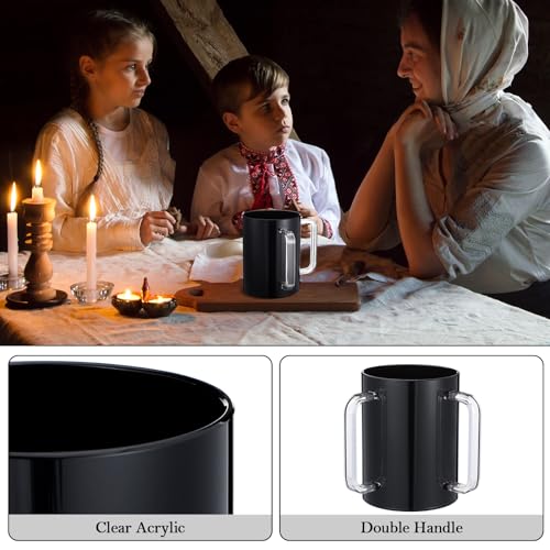 Dingion Judaica Hand Washing Cup for Netilat Yadayim,Black, Clear Handle | Black Acrylic Judaica Hand Washing Cup Stable Dual Clear Handles 5 Inch Netilat Yadayim Cup Traditional Jewish Ritual Kohanim - color: Black, Clear Handle