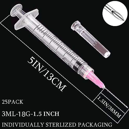 25 Pack 3ml/cc Plastic Luer Lock Syringe with 18 Gauge and Cap, Individually Sealed Wrapped, for Scientific Labs, Measuring Liquid, Refilling Cartridges or Glue Applicator - style: 25 Pack-3ml 18gauge