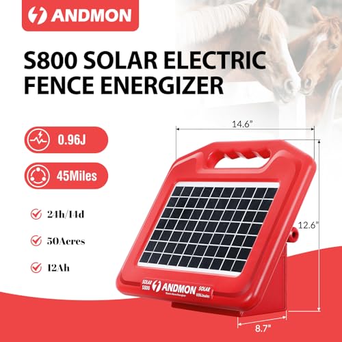 50 Miles Solar Electric Fence Charger, 0.95 Joule High-Power Solar Fence Charger for Livestock, Horses, and Wildlife Control, Solar Electric Fence with Easy Installation - size: S800