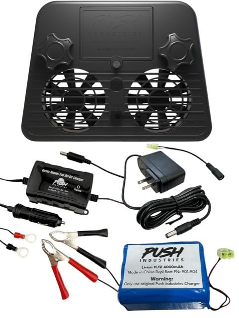 Push Industries 901.903 Vortex Universal Kennel & Crate Fan - Deluxe (Extra Battery & 12V DC Charger Included) - size: Deluxe - Each