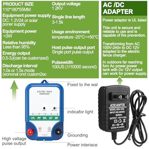 Electric Fence Kit, 8 Mile 12kV 2J Electric Fence Charger AC/DC Powered with 50 Insulators, Socket Tool, 250ft Aluminum Wire for Livestock Control(Classic Ver.,Blue) - style: Classic Ver