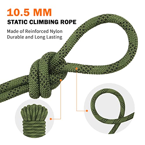 AOLEBA 10.5 mm Static Climbing Rope 10M(32ft) 20M(64ft) 30M(96ft) 50M(160ft) 70M(230ft) Outdoor Rock Climbing Rope, Escape Rope Ice Climbing Equipment Fire Rescue Parachute Rope - color: Green, size: 230ft