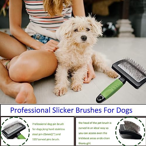 Dog Slicker Brush - Large Grooming Brushes for Dogs and Cats - Professional Groomer Supplies for Long Hair Pet - Slicker Brush For Goldendoodles-Easy To Use - Comfortable - Removes Long and Loose Hair - size: Green