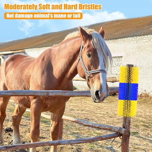 4pc Livestock Scratch Brushes, 20'' x 7.3'' Heavy Duty Cow Scratcher Wall Mount, Flexible Anti-Itch Grooming Tool for Cattle, Goat, Horse Grooming Supplies with Screws and Nuts - color: blue yellow