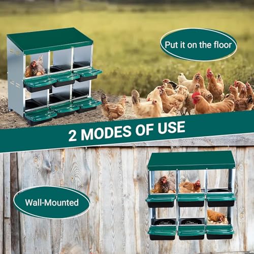 Chicken Nesting Boxes,6 Compartment Nesting Boxes for Laying Eggs,Wall Mount Poultry Roll Away Chicken Laying Boxes,Easy Egg Collection,Cleanable Pull Out Hen Roosting Boxes