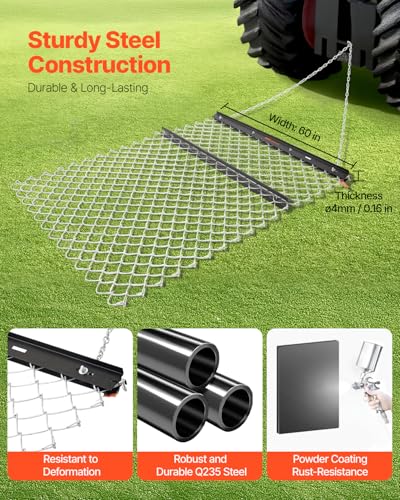 VEVOR Drag Harrow, 4 x 5 ft Chain Harrow - Made from Q235 Steel, UTV Tractor Attachments for Landscape Leveling or Sod Prepping, Durable Harrow Rake for Gravel Driveway, Farm Field Garden Black - size: 4 x 5 ft