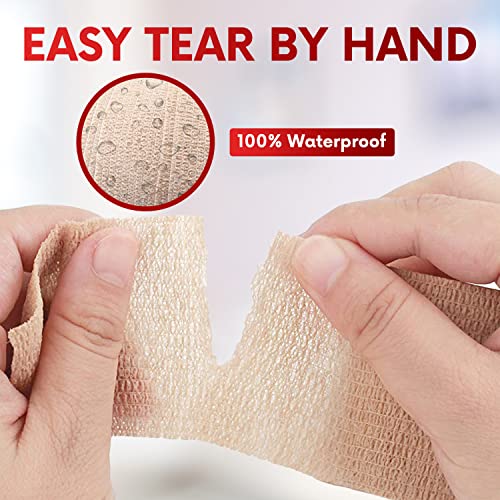 HEALQU Self Adhesive Bandage Wrap – Cohesive Tape for Athletic & Sports - 1" x 5 Yard Self Adherent Medical Tape, Flexible, Waterproof Elastic Bandages for Wrist & Ankle Vet Wrap for Dogs (Box of 12) - size: 1" Box of 12