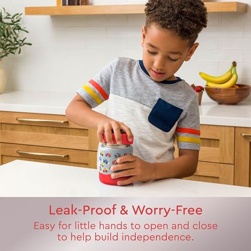 Bentgo Kids Stainless Steel Leak-Proof Food Jar for Hot or Cold Food | 11 fl oz Double Insulated Container with Removable Silicone Bumper, Dishwasher Safe, Easy Open Lid, Ages 3+ (Trucks) - color: Trucks