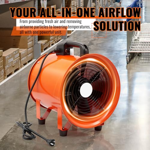 dreamdragon Upgraded 8-Inch Utility Blower Fan, Portable Industrial Exhaust Fan with 16.4ft Flexible Duct Hose, 3300 RPM Ventilator for Workshops Warehouses and Basements
