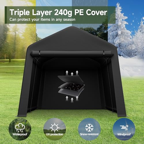 Real Relax Portable Storage Shed 8 x14 FT | Heavy Duty Outdoor Carport Canopy with Rolled up Zipper Door for Bikes, Motorcycles, Outdoor Tools