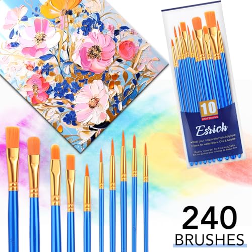 ESRICH 240PCS Paint Brushes, Paint Brush for Acrylic Painting | Artist Paintbrushes for Oil Watercolor, Body Face Rock Canvas, Small Paint Brushes for Kids - color: Blue, size: 240