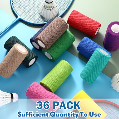 Treela 36 Pcs Self Adherent Bandage 4" X 5 Yard Wrap Breathable | Cohesive Bandage Elastic Adhesive Tape for Stretch Athletic Sports Wrist Ankle - color: Classic Color, size: 4" X 5 Yard