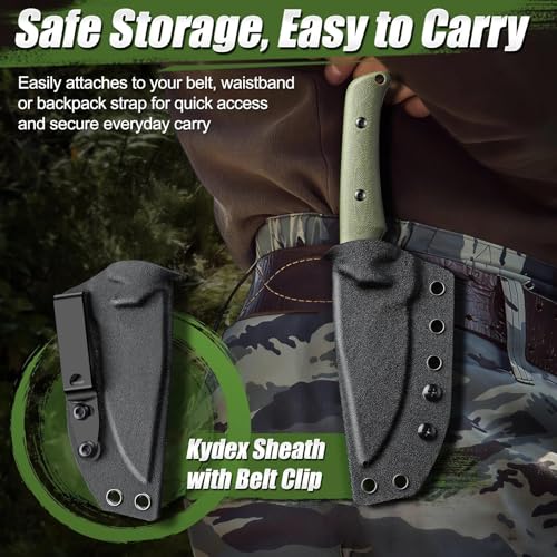Purple Dragon Fixed Blade Knife - Full Tang Hunting Knife Green | Kydex Sheath, Forged from a Single Piece of D2 Steel, G10 Handle, Gift Box - size: 3 inch