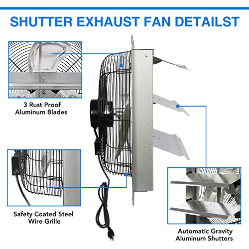 KEN BROWN 14 Inch Exhaust Fan with Power Cord, Automatic Shutter, 1950CFM, Aluminum Cooling Ventilation Fan, High Speed Wall Mounted Attic Fan for Garage, Greenhouse, Shop, Shed - size: 14 Inch