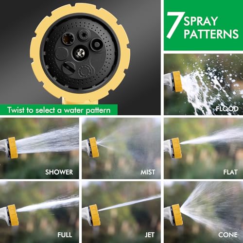 RESTMO Heavy Duty Hose Nozzle, Metal Garden Water Hose Sprayer | 7 Watering Patterns, Thumb Control, On Off Valve, Leak Proof Nozzle Sprayer for Watering Plants, Car & Pet Washing, Yellow - color: Yellow