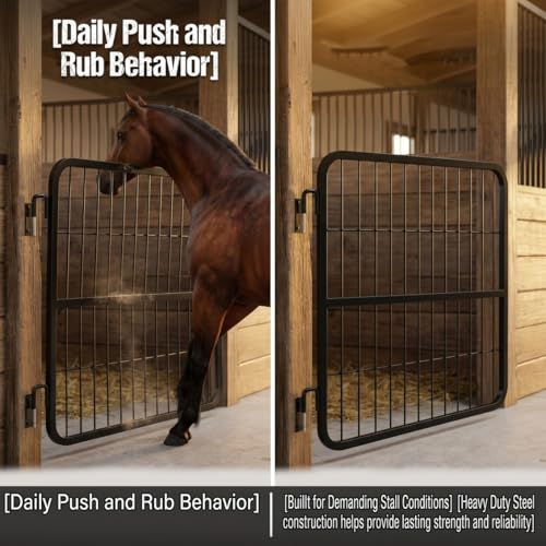 Durable 48" W x 24" H Horse Stall Gates with Two-Way Swing, Matte Black Steel Grid Stall Guards for Horses, Adjustable Stable Door for Farm Barns, Easy Install - size: 1