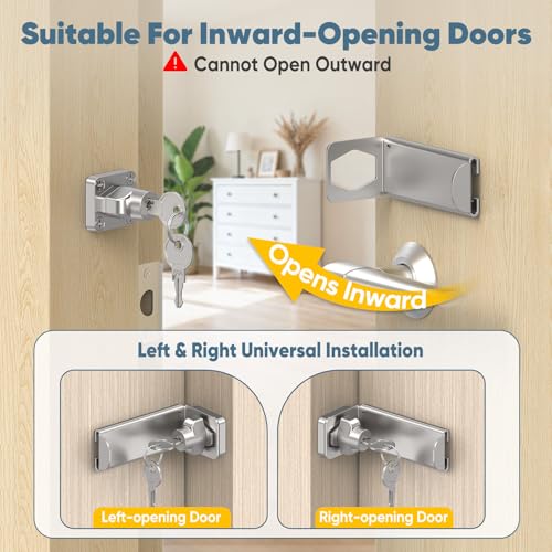 90 Degree Barn Door Locks with Key, Sliding Hasp Latch-Silver | 3.3 Inch Thickened Heavy Duty Latch for Home Security, Inward Opening/Closet/Shed/Barn Door, Cabinet - color: Silver, size: 3.3In with Key-1PC