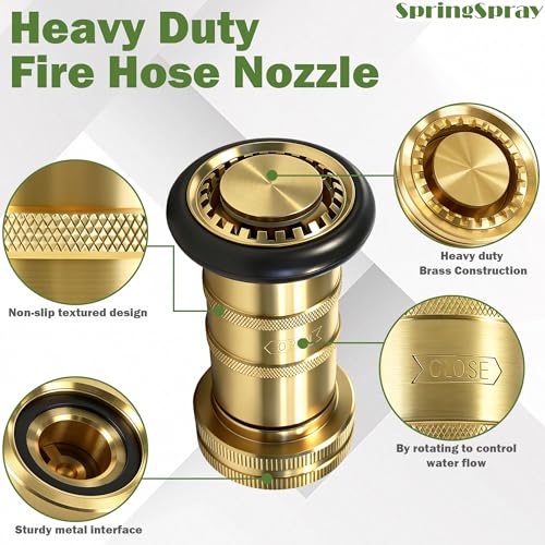 1-1/2" NH/NST Brass Fire Hose Nozzle | Heavy Duty Adjustable Spray Jet Fog Nozzle, Constant Flow Industrial Firefighter Nozzle, 85 GPM, 100 PSI - size: 1-1/2"NH/NST