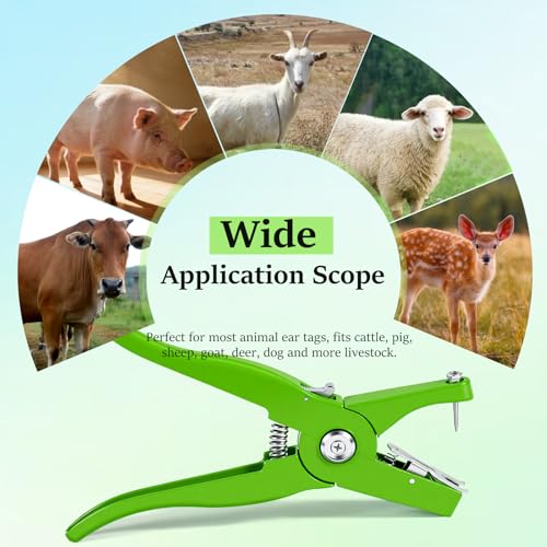 Livestock Ear Tag Pliers Universal Livestock Ear Tag Puncher Tagger Ear Tag Applicator for Livestock Cattle Cow Pig Sheep Goat (Green)