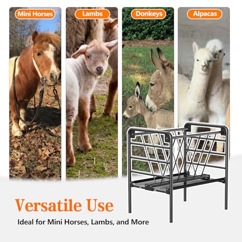 Livestock Hay Feeder 35 Gallon | Heavy Duty Livestock Feeder, Pasture Feeder, Metal Hay Feeder for Mini Horse, Ponies, Goats and Sheep for Hay Feeding - size: 35 Gallon