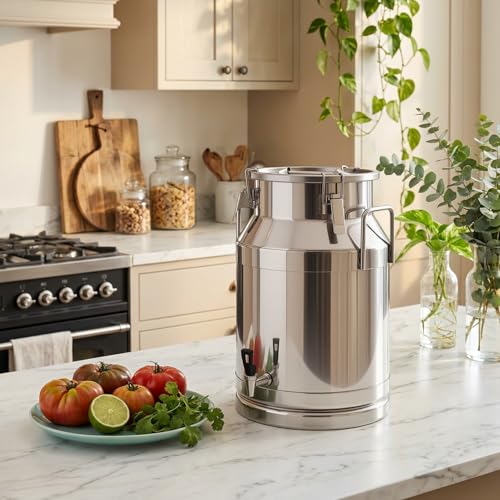 8 Gallon Milk Can with Spout, Milk Container | Stainless Steel Bucket with Locking Sealed Lid, Airtight Food Storage Container for Home, Farm, Commercial Kitchen
