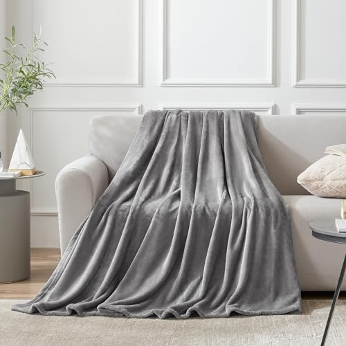 Hansleep Throw Grey Fleece Blanket, Soft Flannel Bed Blanket | Fuzzy Cozy Blanket 50x60 Inches, Multi-use for Bed, Sofa, Couch, Travel, Camping, All Season Warm Lightweight Cover - color: Grey, size: Throw (50x60 Inches)