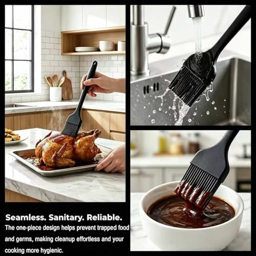 2 Pack Silicone Basting Brushes, Heat Safe for BBQ Baking Pastry | Dense Bristles Hold Marinades, Butter & Oil, Heat Safe Silicone, Seamless Design, Dishwasher Safe, Non-Slip Grip BBQ Pastry - color: Black