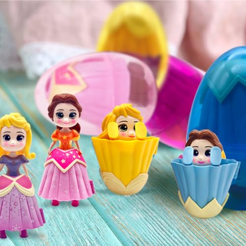 4 Pack Easter Jumbo Princess Deformation Prefilled Easter Eggs with Toys, Easter Party Favors Gift for Girls Boys, Toddlers Kids Easter Basket Stuffers Fillers, Classroom Prize for Easter Eggs Hunt - style: Princess