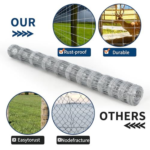 Livestock Fence, 6Ft x 328Ft Galvanized Wire Fencing, Cattle Farm Fence, Heavy Zinc Coated Deer Goat Cattle Fence for Farm Yard Livestock Protection - size: 6FT x 328FT