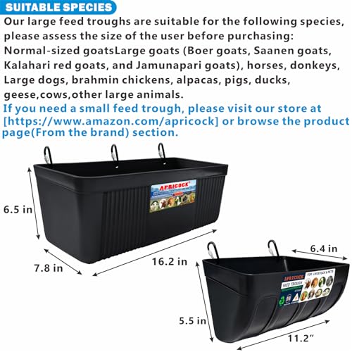 Large Feed Trough and Goat Feeder - 2 Pack Hanging Feeder with Clips, Waterer Bucket, Fence Feed Trough, Goat Supplies, 10 Quart - color: Black