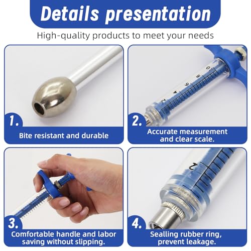 2 Pcs Goat Syringe Reusable Adjustable Goat Drench Syringe with 2 Drench Nozzle and Needles, Feeding Supplies for Cattle, Sheep, Goats, Horse, Pig, Dog (Blue, 10ML) - color: Blue, size: 10ML