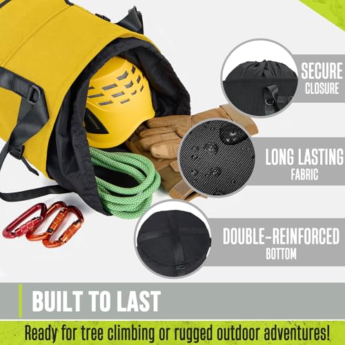 Arborist Rope Bag, 35L Tree Climbing Rope Bag, Arborist Equipment Bucket Backpack, Arborist Gear Carrier Bag with Side Pockets, Tough Rock Climbing Backpack, Rock and Tree Climbing Gear - color: Yellow