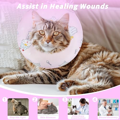 Soft Cat Cone Collar, Cute Cats Recovery Collar Suitable for Cats - color: Pink Cat, size: Large